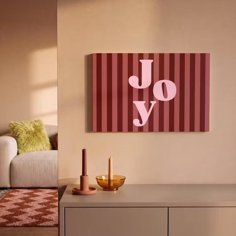Canvas schilderij - Joy - Kerst - Tekst - Roze — 2