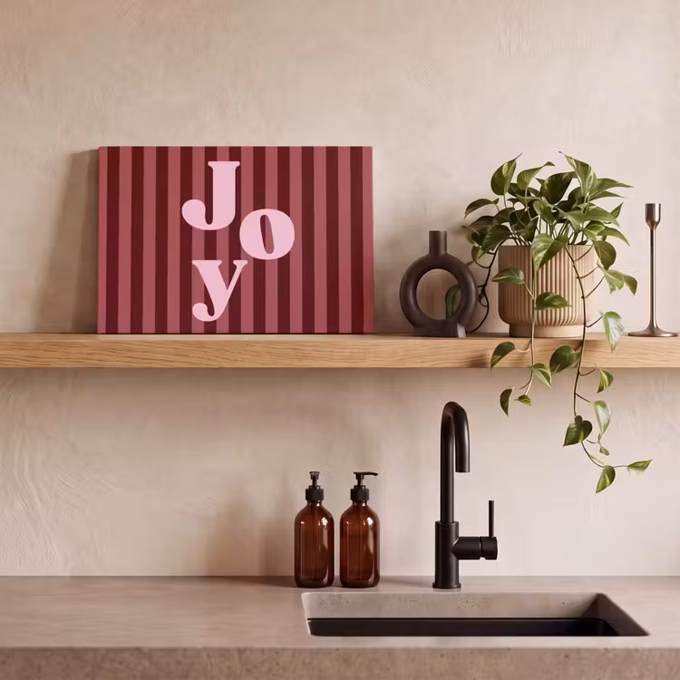 Canvas schilderij - Joy - Kerst - Tekst - Roze — 4