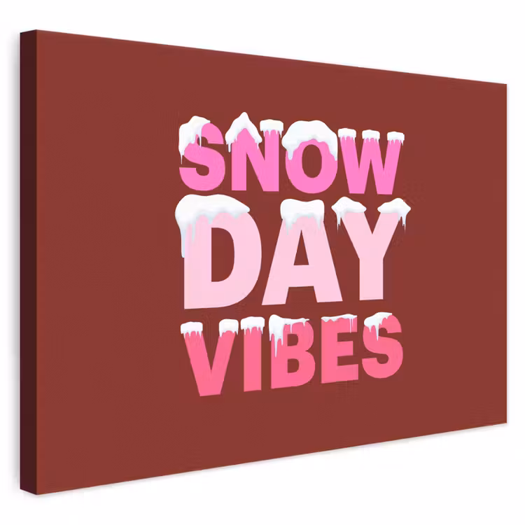 Canvas schilderij - Kerst - Tekst - Sneeuw - Rood - Roze — 1