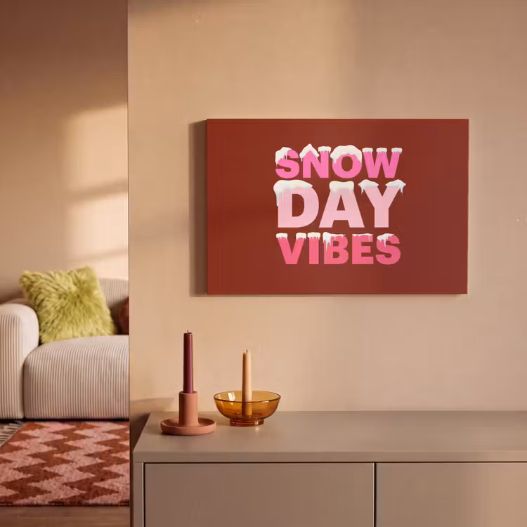 Canvas schilderij - Kerst - Tekst - Sneeuw - Rood - Roze — 2