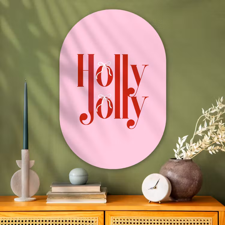 Muurovaal - Glas - Kerst - Tekst - Rood - Roze — 2