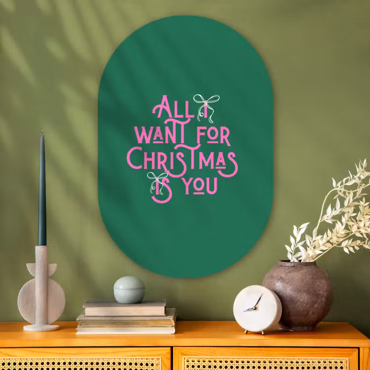Muurovaal - Glas - Kerst - Tekst - Roze - Groen — 2