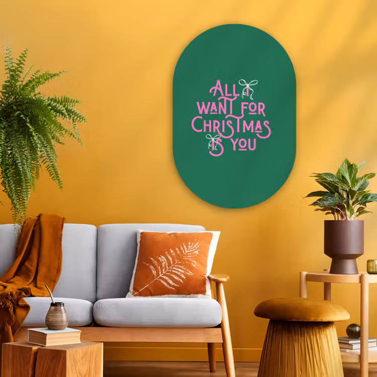 Muurovaal - Glas - Kerst - Tekst - Roze - Groen — 3