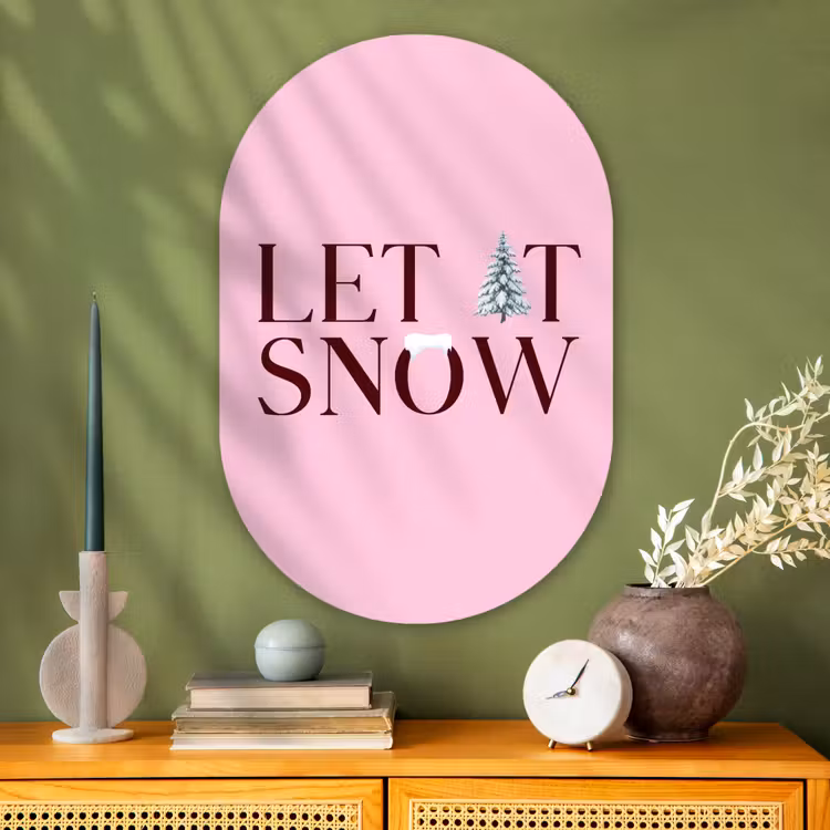 Muurovaal - Glas - Kerst - Tekst - Sneeuw - Roze — 2