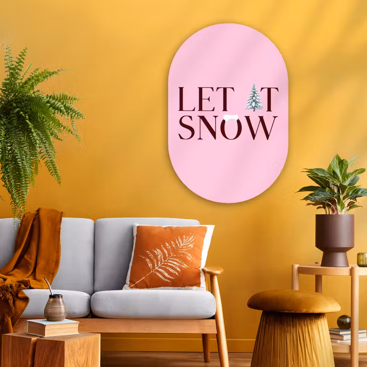 Muurovaal - Glas - Kerst - Tekst - Sneeuw - Roze — 3