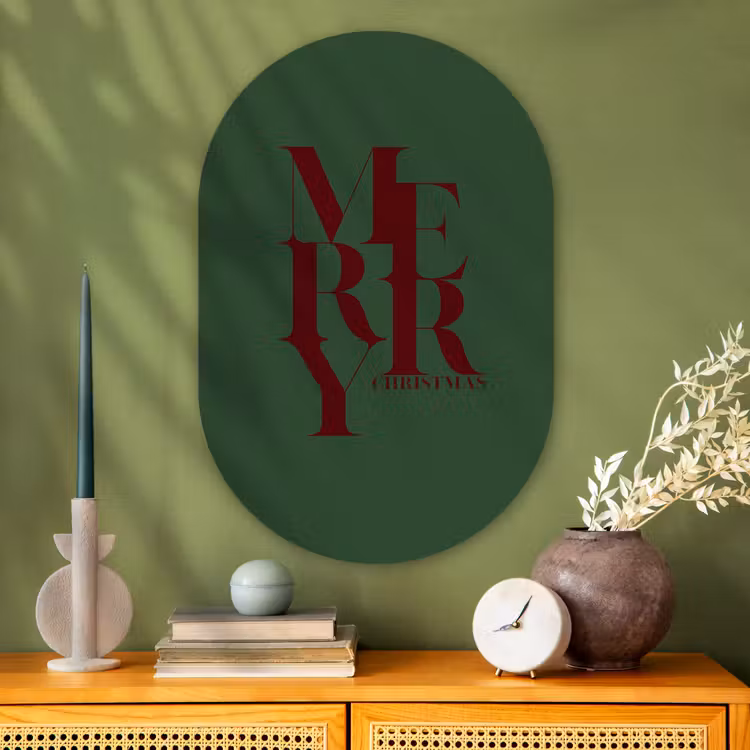 Muurovaal - Glas - Merry - Tekst - Groen - Kerst — 2