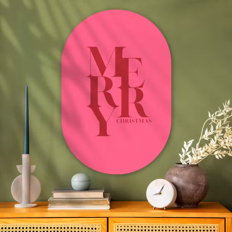 Muurovaal - Glas - Merry - Tekst - Kerst - Roze — 2
