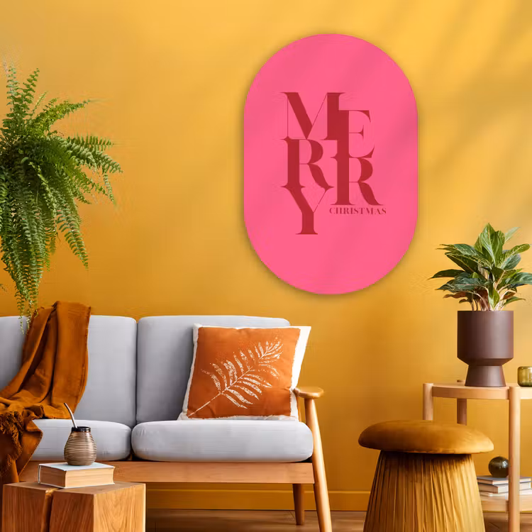 Muurovaal - Glas - Merry - Tekst - Kerst - Roze — 3