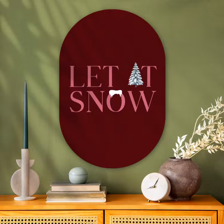 Muurovaal - Glas - Tekst - Kerst - Sneeuw - Roze — 2