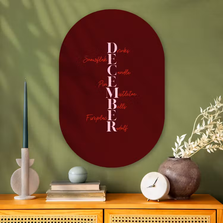 Muurovaal - Glas - December - Tekst - Kerst - Burgundy — 2