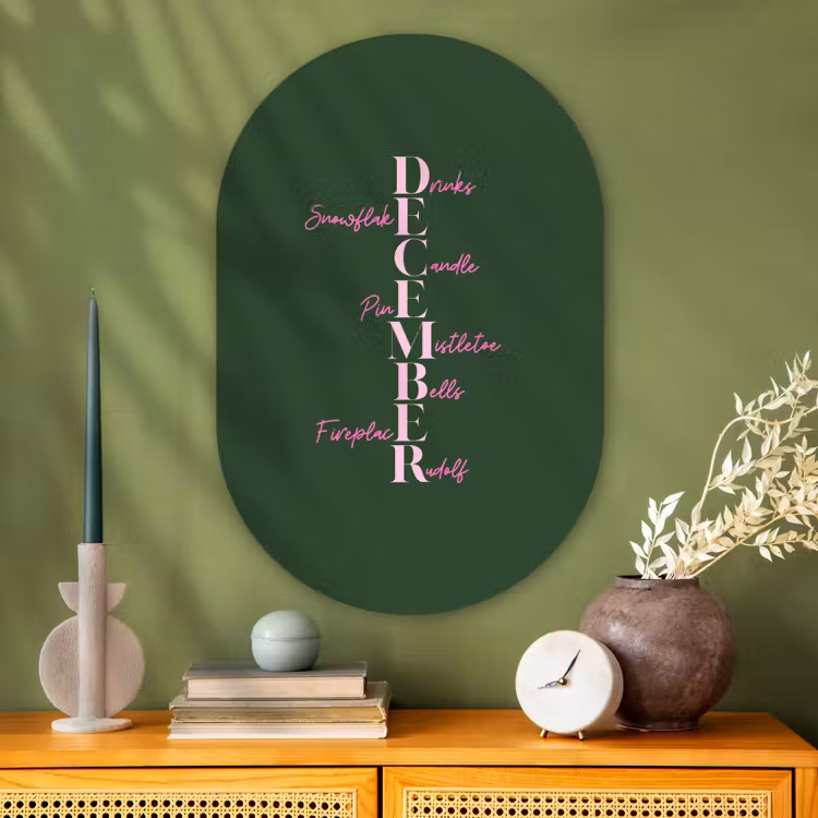 Muurovaal - Glas - December - Tekst - Kerst - Groen — 2