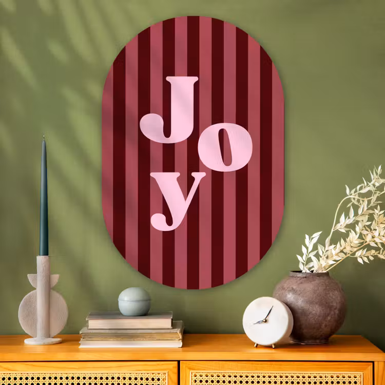 Muurovaal - Glas - Joy - Kerst - Tekst - Roze — 2