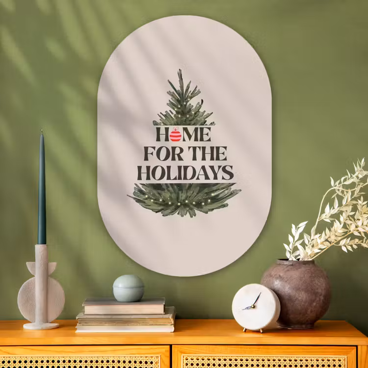 Muurovaal - Glas - Kerst - Tekst - Kerstboom - Beige — 2