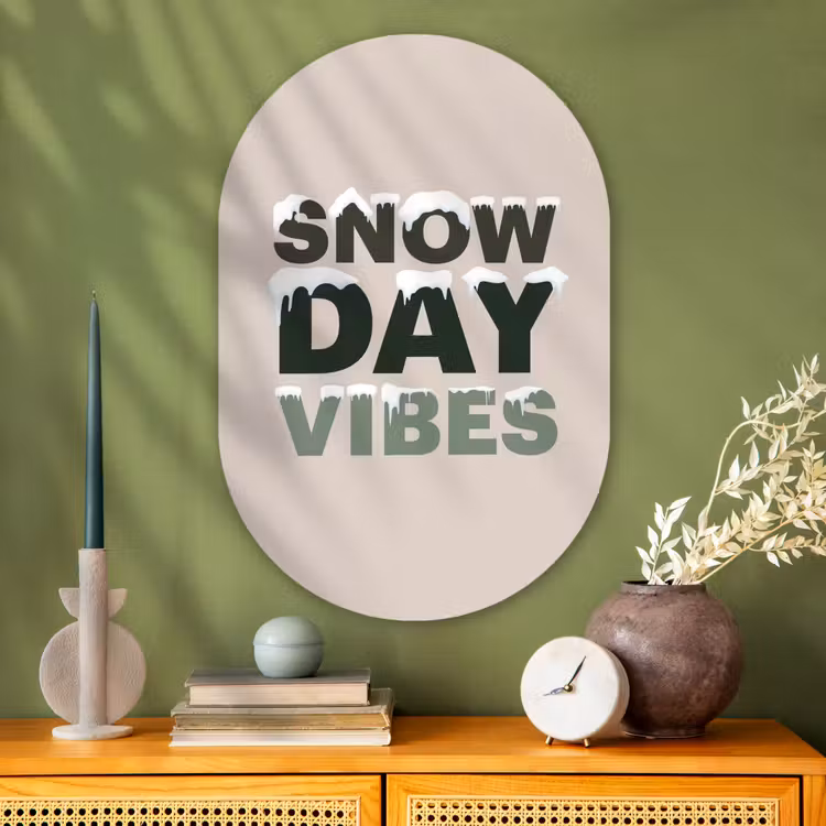 Muurovaal - Glas - Sneeuw - Tekst - Kerst - Beige — 2
