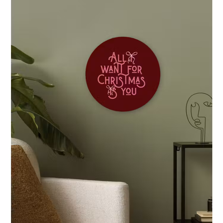 Wandcirkel - Glas - Tekst - Kerst - Rood - Roze — 3