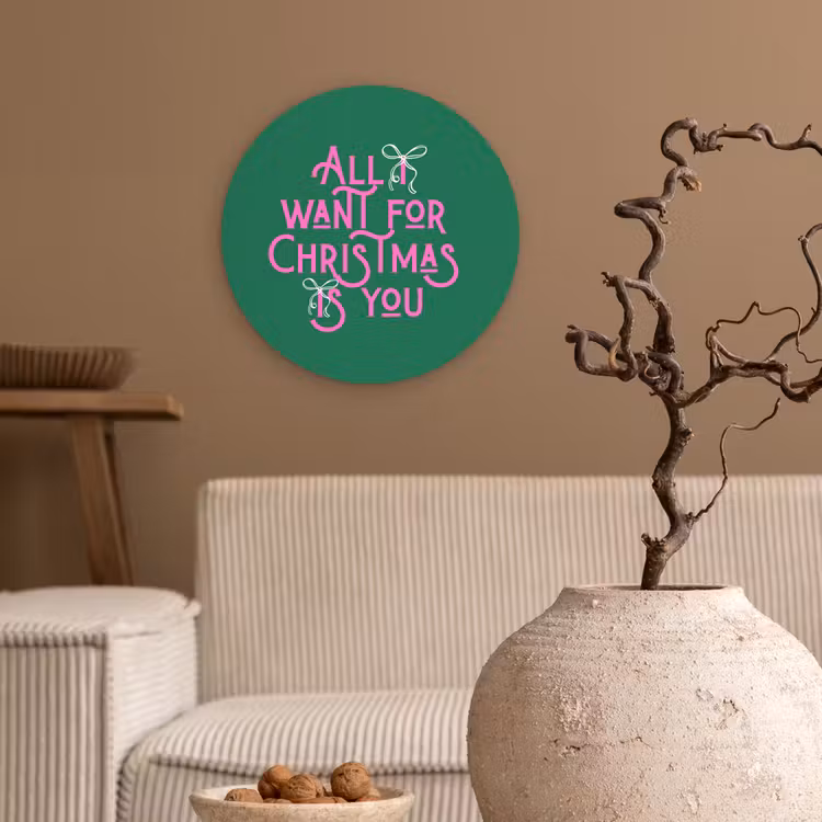 Wandcirkel - Glas - Kerst - Tekst - Roze - Groen — 2