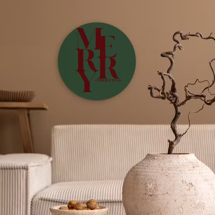Wandcirkel - Glas - Merry - Tekst - Groen - Kerst — 2