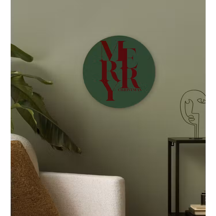 Wandcirkel - Glas - Merry - Tekst - Groen - Kerst — 3