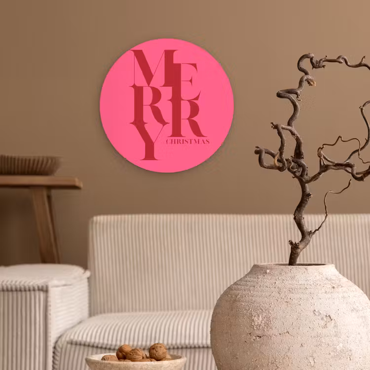 Wandcirkel - Glas - Merry - Tekst - Kerst - Roze — 2