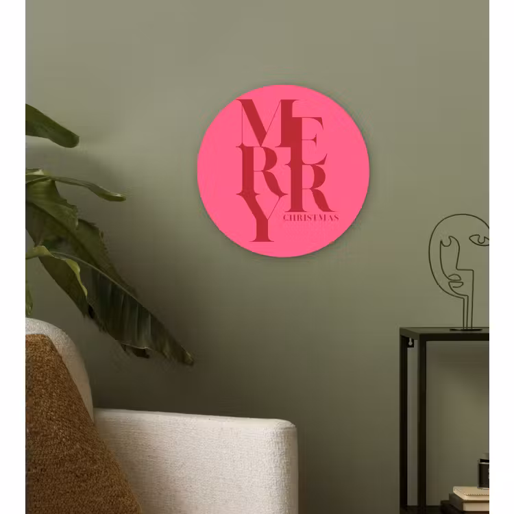 Wandcirkel - Glas - Merry - Tekst - Kerst - Roze — 3