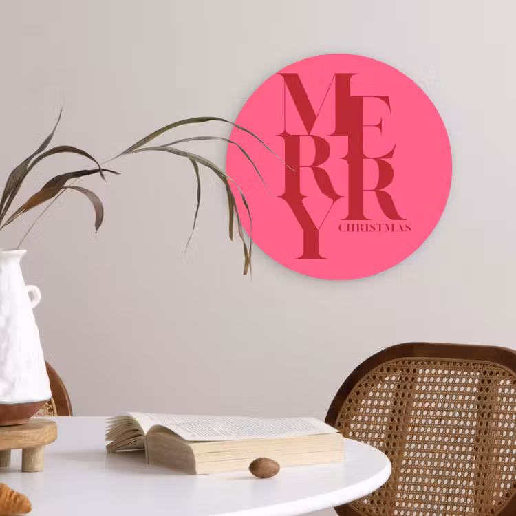 Wandcirkel - Glas - Merry - Tekst - Kerst - Roze — 4