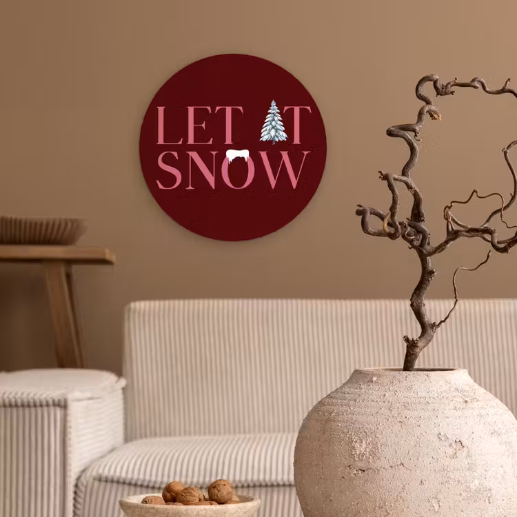 Wandcirkel - Glas - Tekst - Kerst - Sneeuw - Roze — 2