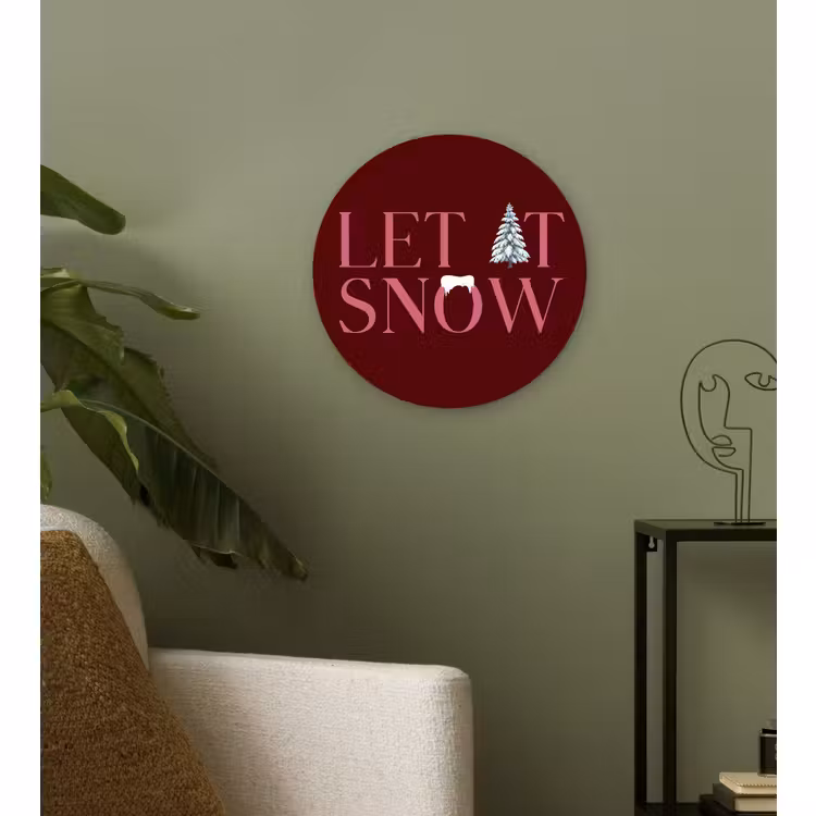 Wandcirkel - Glas - Tekst - Kerst - Sneeuw - Roze — 3