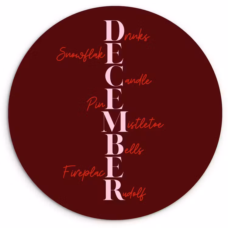 Wandcirkel - Glas - December - Tekst - Kerst - Burgundy