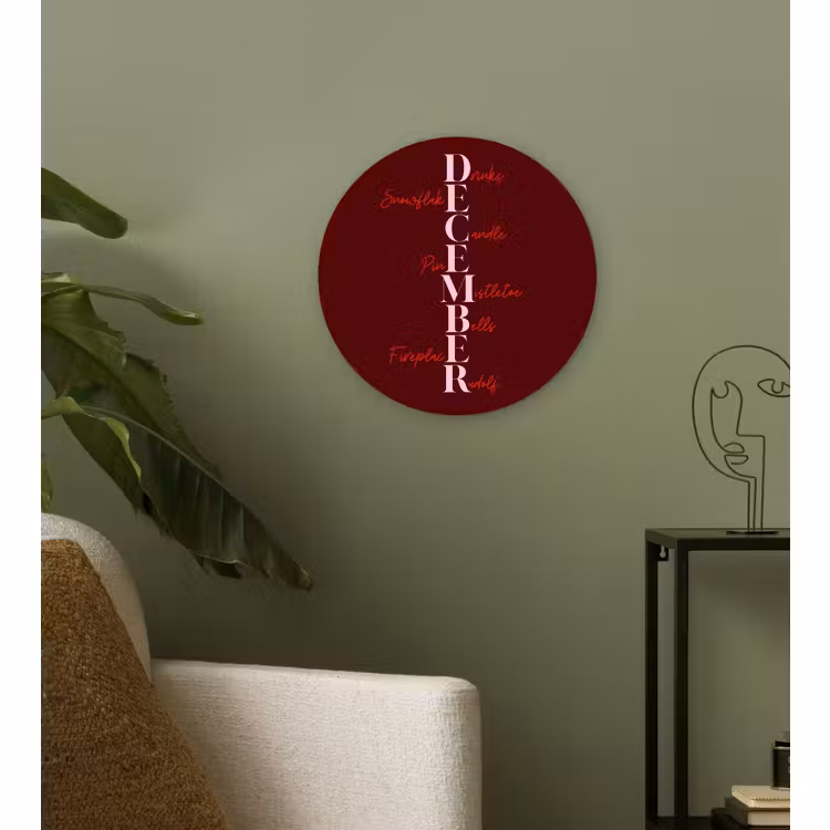 Wandcirkel - Glas - December - Tekst - Kerst - Burgundy — 3