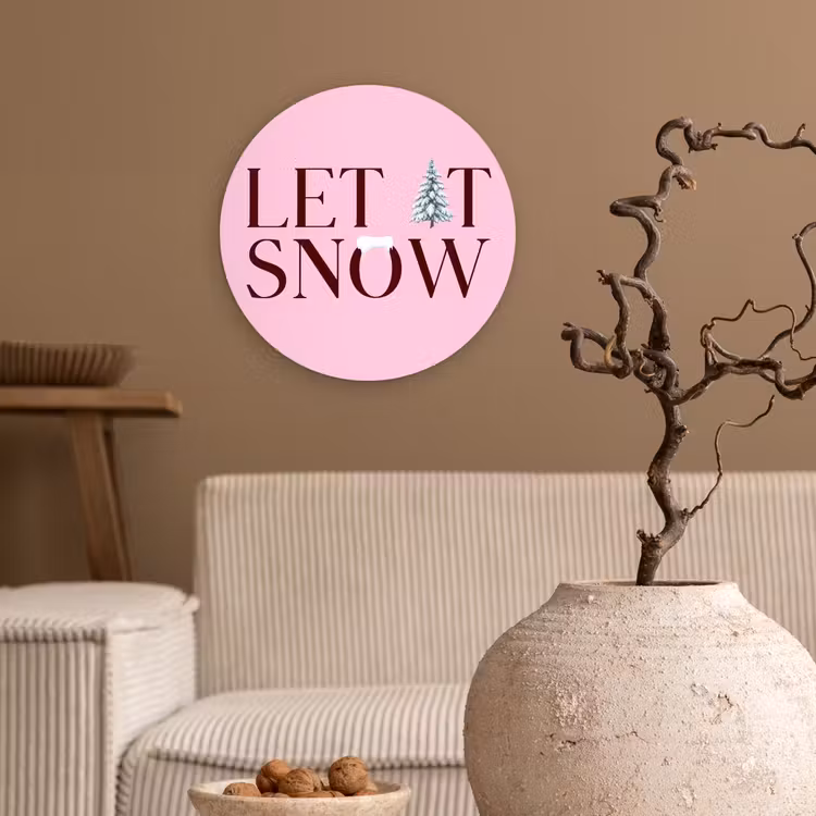 Wandcirkel - Glas - Kerst - Tekst - Sneeuw - Roze — 2