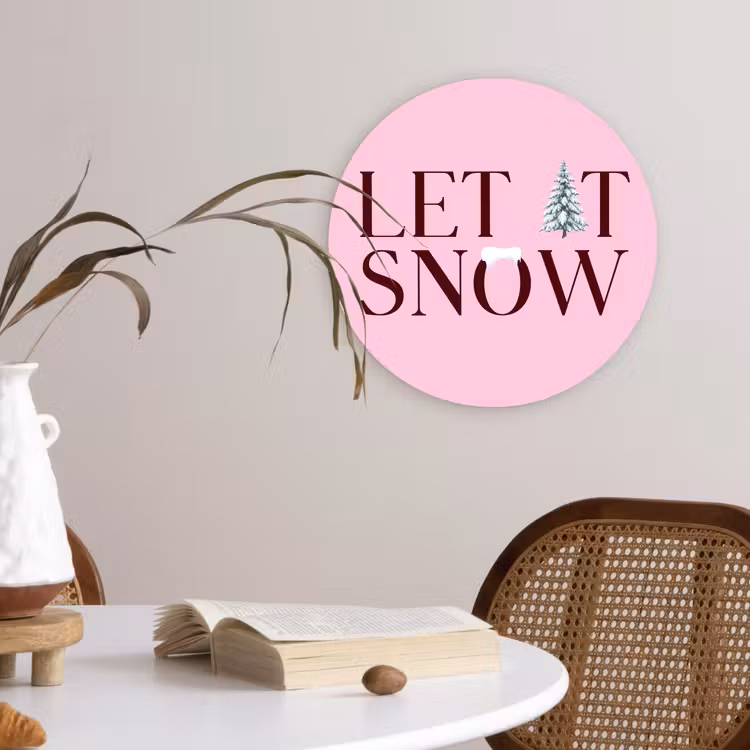 Wandcirkel - Glas - Kerst - Tekst - Sneeuw - Roze — 4