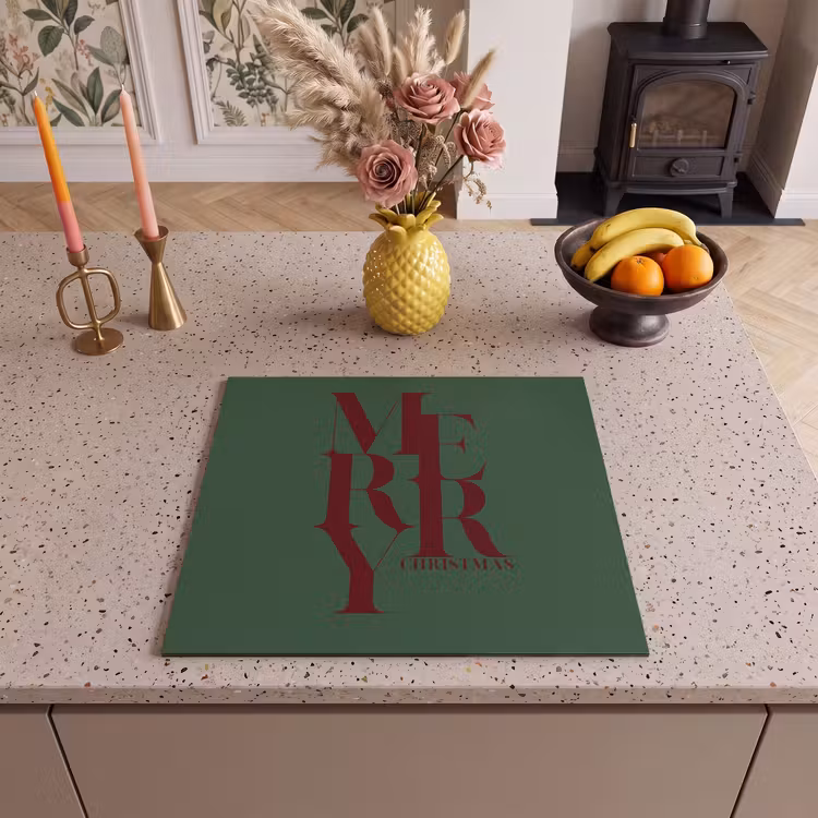 Inductie beschermer - Merry - Tekst - Groen - Kerst — 2
