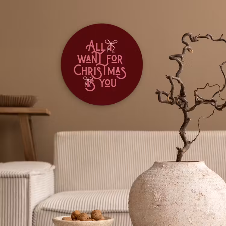 Muurcirkel - Tekst - Kerst - Rood - Roze — 2