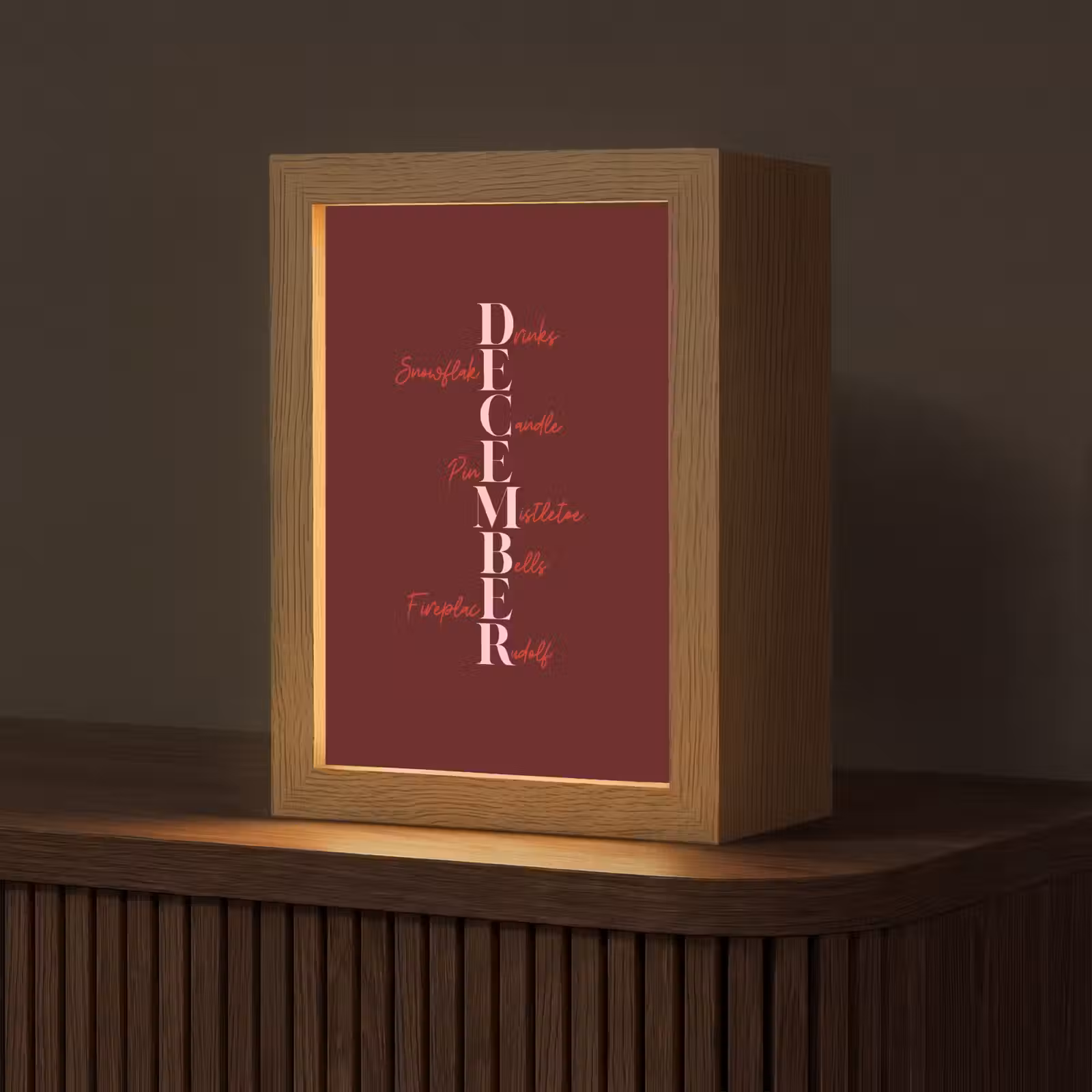 Gepersonaliseerde Lightbox - December - Tekst - Kerst - Burgundy — 1
