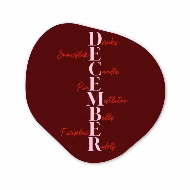 Organisch schilderij - Forex - December - Tekst - Kerst - Burgundy