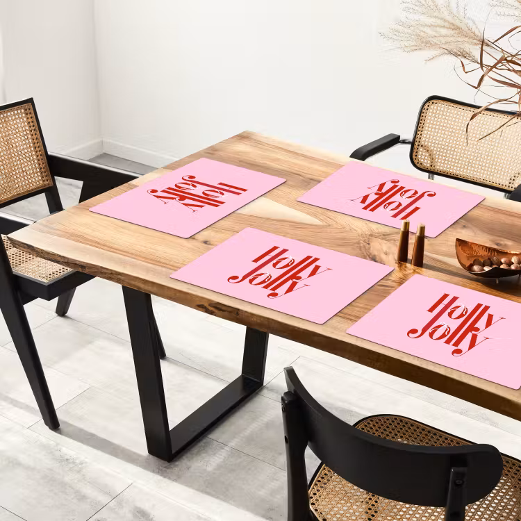Placemat - 6 stuks - Kerst - Tekst - Rood - Roze — 3