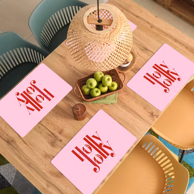 Placemat - 6 stuks - Kerst - Tekst - Rood - Roze — 6