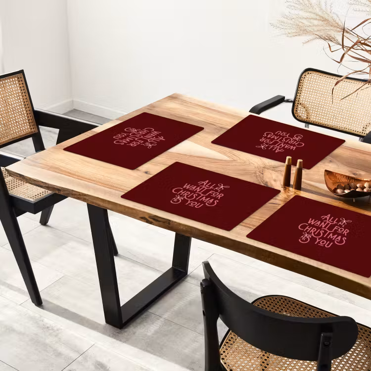 Placemat - 6 stuks - Tekst - Kerst - Rood - Roze — 5