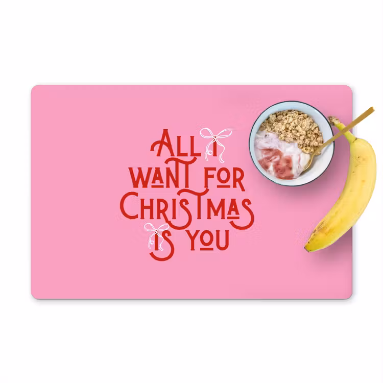 Placemat - 6 stuks - Tekst - Kerst - Roze - Rood — 1