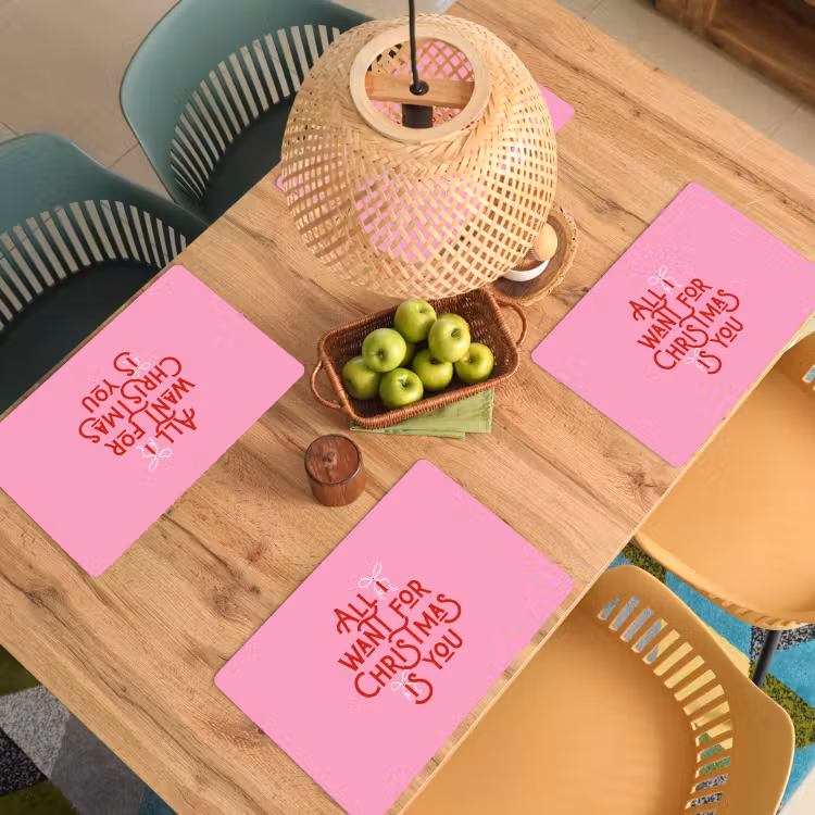 Placemat - 6 stuks - Tekst - Kerst - Roze - Rood — 6
