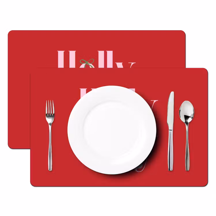 Placemat - 6 stuks - Kerst - Roze - Rood - Tekst — 2
