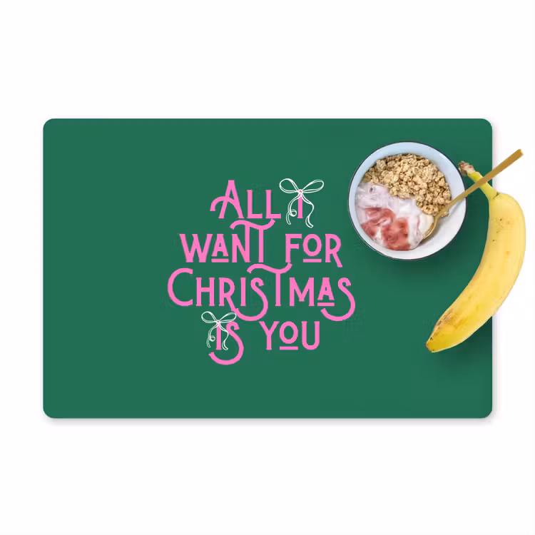 Placemat - 6 stuks - Kerst - Tekst - Roze - Groen