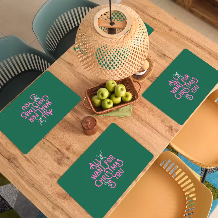 Placemat - 6 stuks - Kerst - Tekst - Roze - Groen — 6