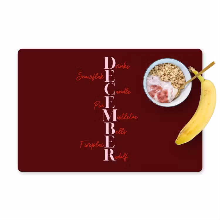 Placemat - 6 stuks - December - Tekst - Kerst - Burgundy