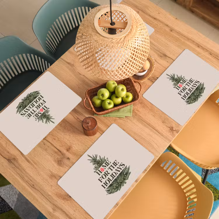 Placemat - 6 stuks - Kerst - Tekst - Kerstboom - Beige — 6