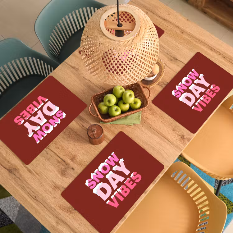 Placemat - 6 stuks - Kerst - Tekst - Sneeuw - Rood - Roze — 4