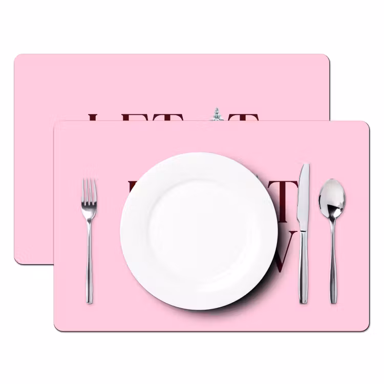 Placemat - 6 stuks - Kerst - Tekst - Sneeuw - Roze — 2