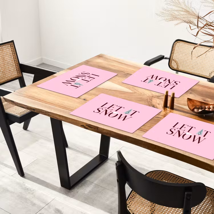 Placemat - 6 stuks - Kerst - Tekst - Sneeuw - Roze — 3
