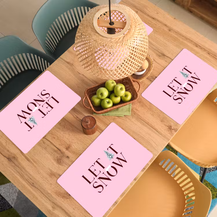 Placemat - 6 stuks - Kerst - Tekst - Sneeuw - Roze — 6