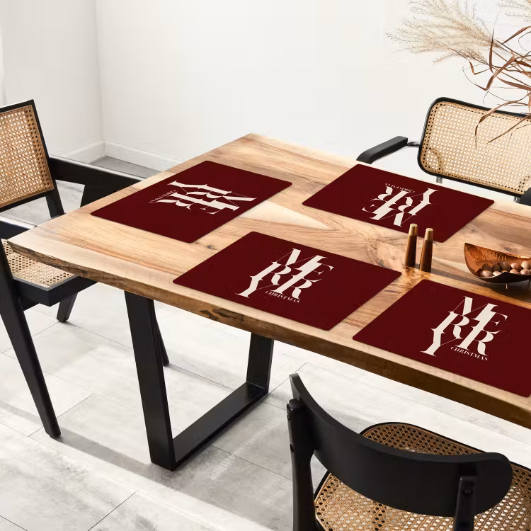 Placemat - 6 stuks - Merry - Tekst - Donker - Rood — 5